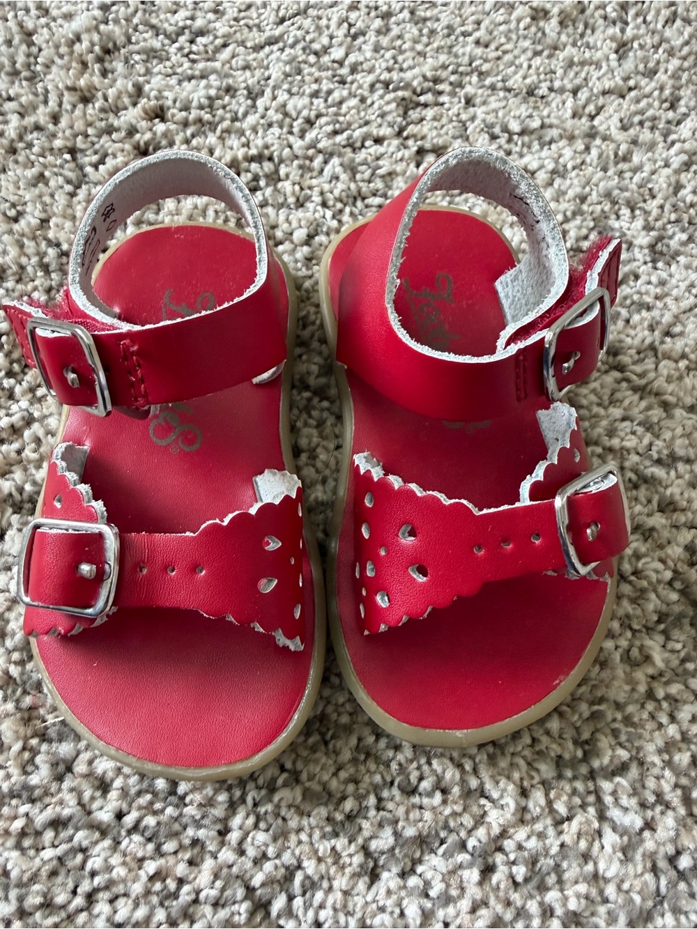 Footmates Baby Red Scalloped Leather Sandals with velcro Straps